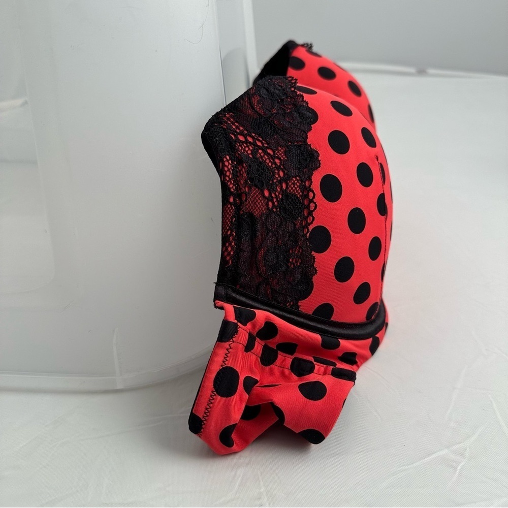 Cacique Boost Plunge polka dot red and black lace trimmed bra 40D - Picture 10 of 11